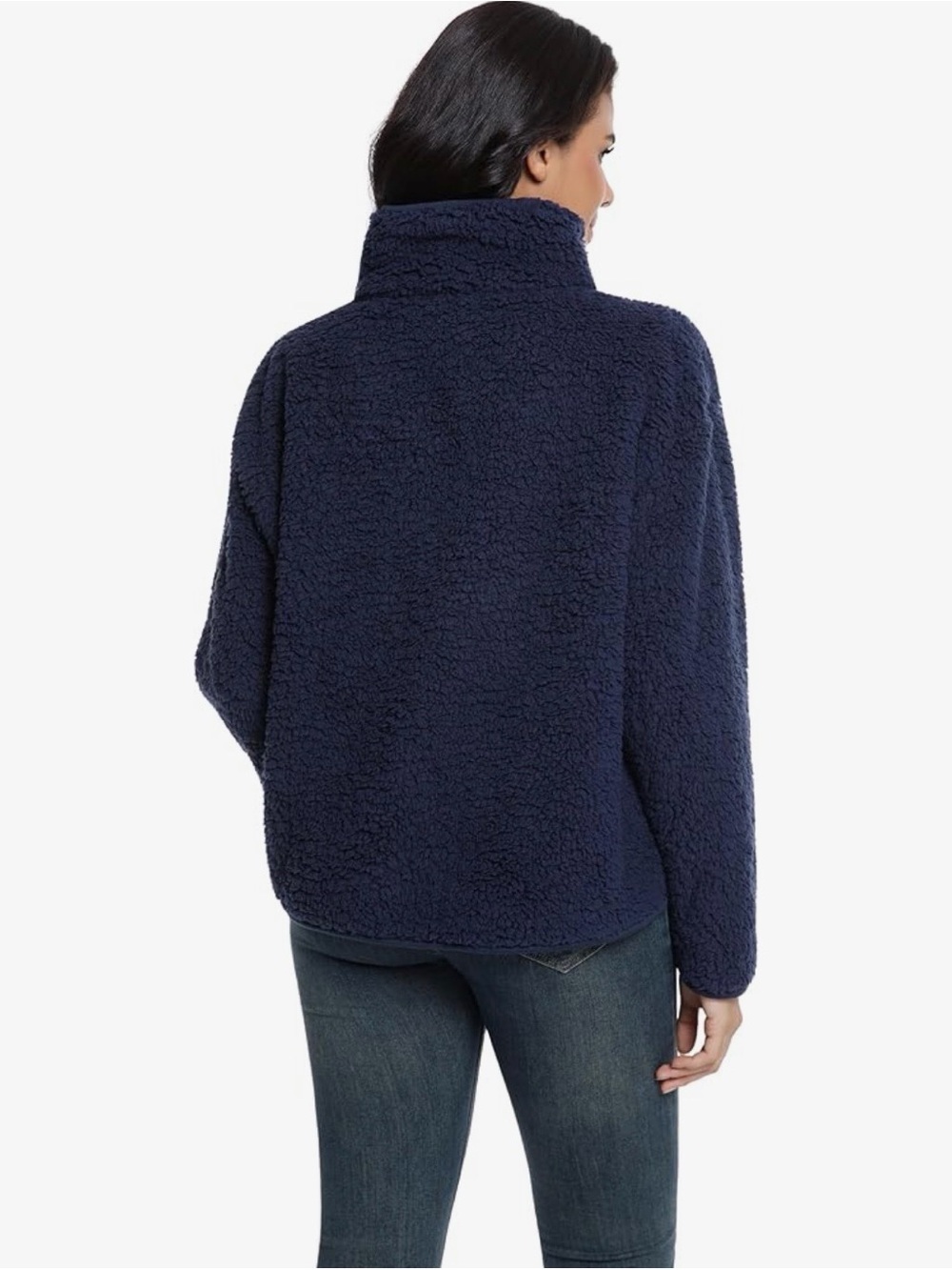 Women’s Cozy Navy Teddy Zip-Up Jacket - Picture 4 of 6
